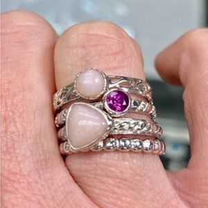 Solid 925 Sterling Silver / Gemstone / 4 Band Stacking Ring Bundle